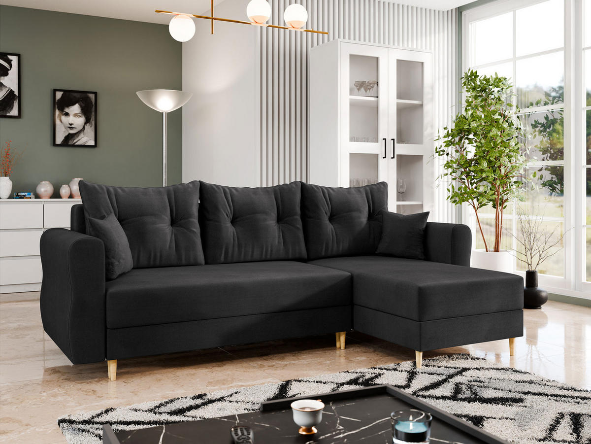 ECKSOFA Zako L - Schwarz/Naturfarben, Holz/Textil (238/138cm) - MIRJAN24
