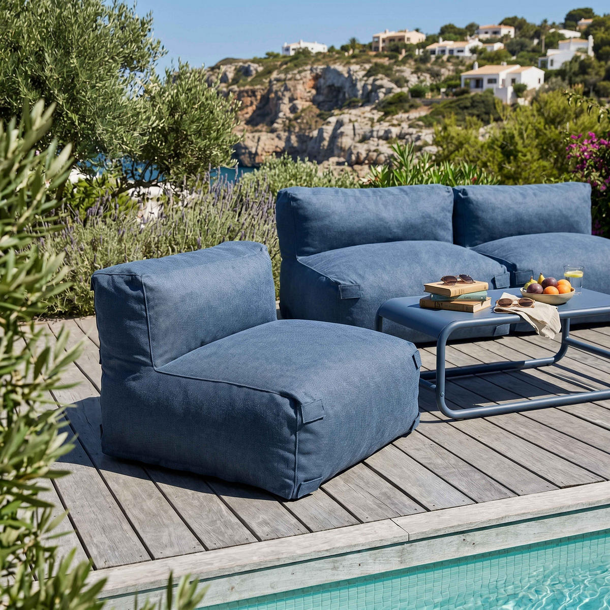 GARTENSOFA mit 3 Sitzplätzen, Pazifikblau - Blau, Textil - Oviala