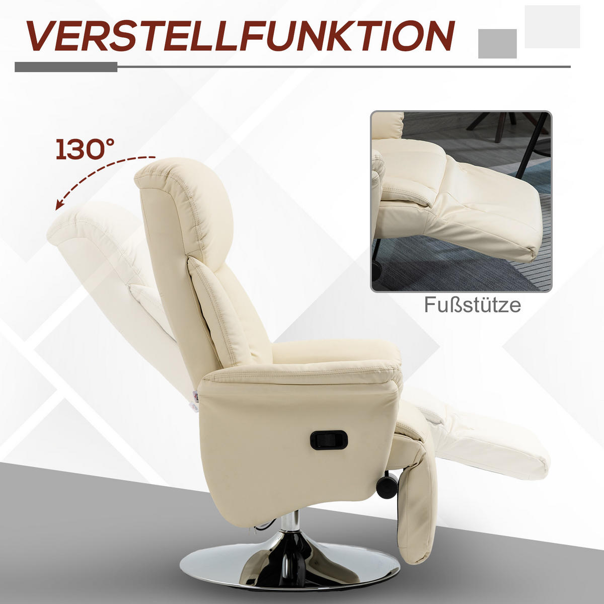 RELAXSESSEL DE-06434 mit Liegefunktion Creme - Creme, Metall (78/109/80cm) - ComfortXL
