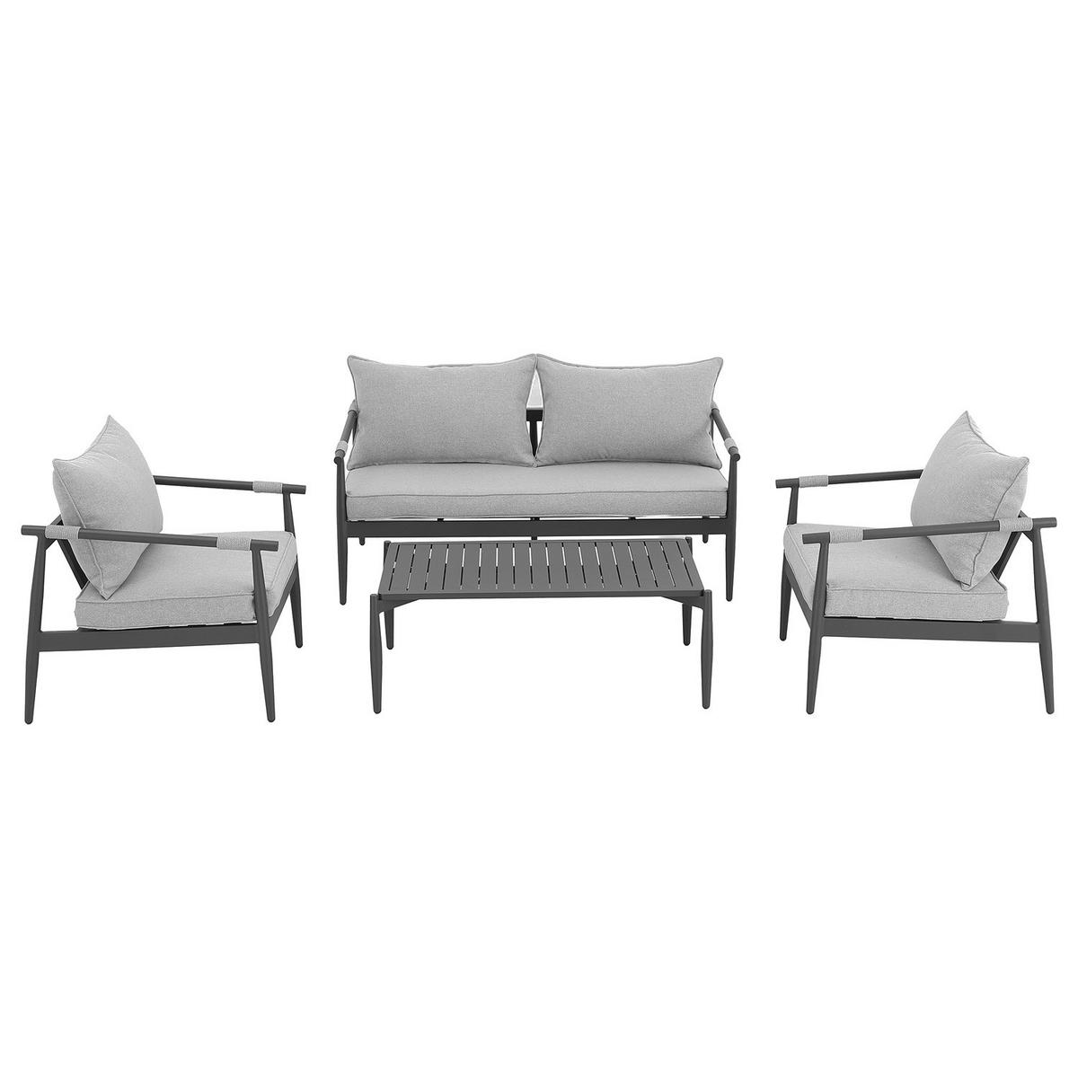 LOUNGESET - 4-teilig - Aluminium / Polyester - Grau / Anthrazit - Anthrazit, Textil/Metall (1/1/1cm) - home24