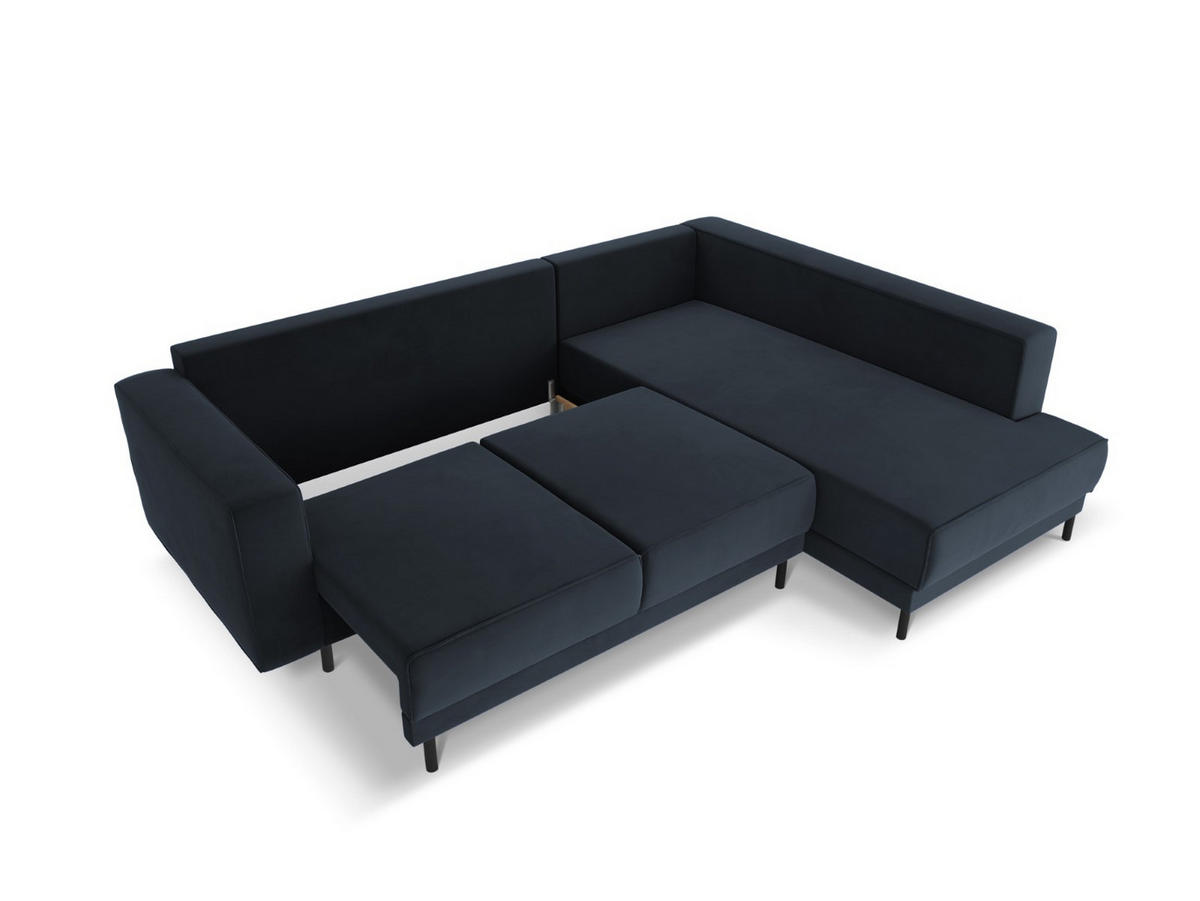 AUSKLAPPBARES-ECKSOFA rechts Caro aus Samt dunkelblau 5 Sitzplätze - Dunkelblau, Textil (187/247cm) - Micadoni
