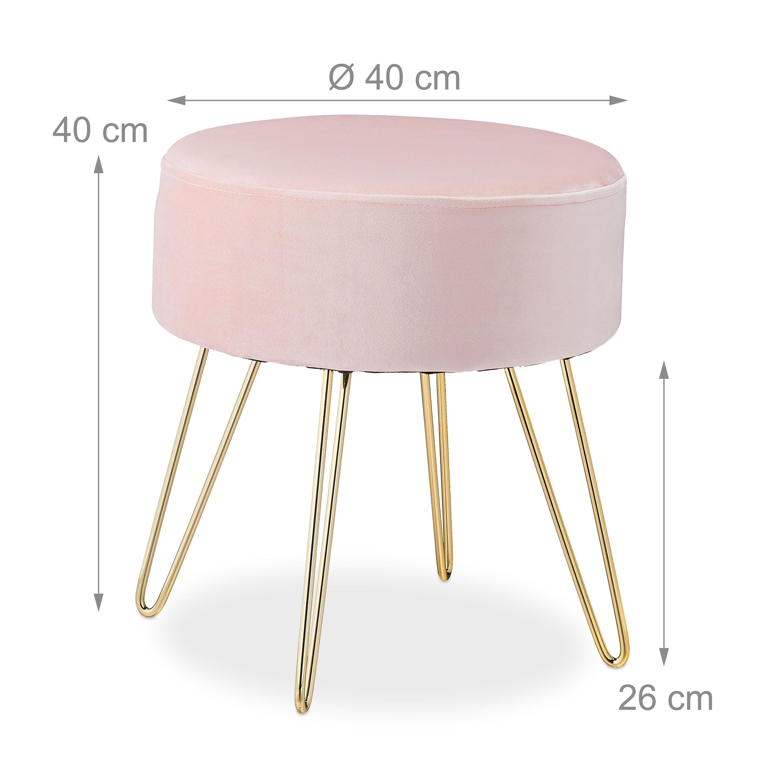 Thumbnail - Relaxdays Samthocker, Rosa, Holzwerkstoff, Metall, Textil, 40x40x40 cm, Wohnzimmer, Hocker, Sitzhocker