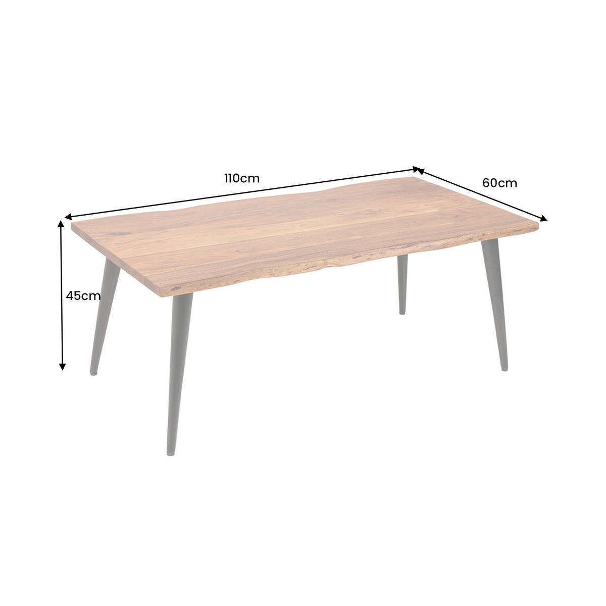 COUCHTISCH LIVING EDGE Akazie rechteckig Natur 110cm - Braun, Holz/Metall (60/110/45cm) - riess-ambiente