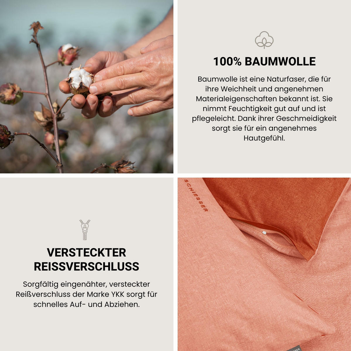 BETTWÄSCHESET Doubleface - Renforcé - 2-teilig - 135 x 200 cm - Terrakotta - Terracotta, Textil (135/200cm) - SCHIESSER