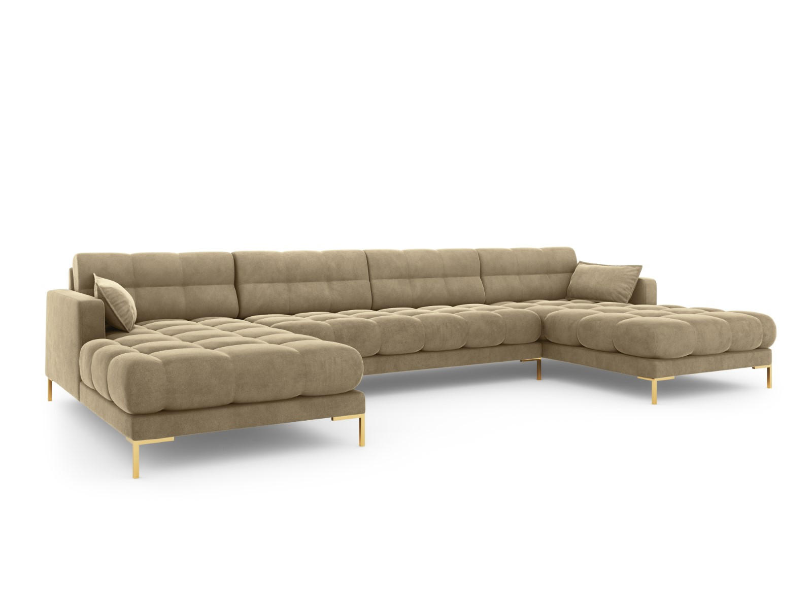 PANORAMASOFA Mamaia aus Samt beige 6 Sitzplätze - Beige, Textil (185/75/383cm) - Micadoni