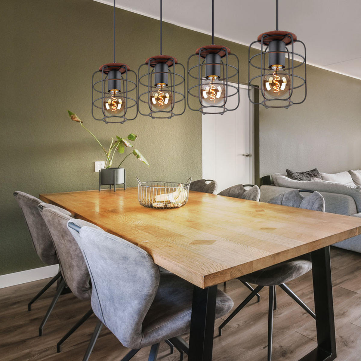 HÄNGELEUCHTE Gitter Holz Schwarz Braun - Schwarz, Holz (74/15/120cm) - Globo Lighting