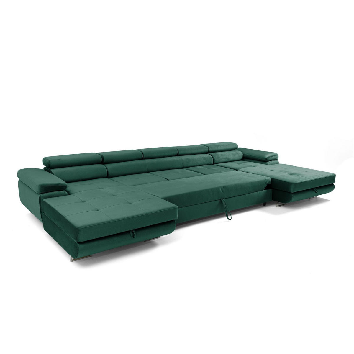 ECKSOFA U-Form ALONZO MAXI U mit Schlaffunktion 125x318 Velours Grün - Silberfarben/Grün, Holz/Textil (400/90/203cm) - Muffo