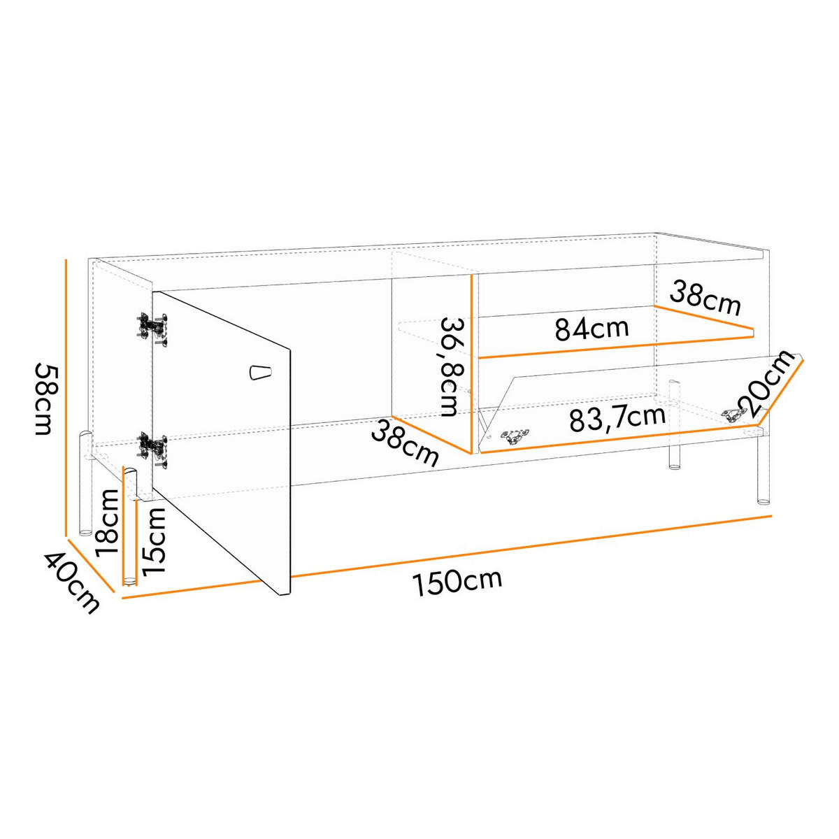 TV-LOWBOARD Raviero Schwarz / Artisan Eiche 150 cm - Beige/Schwarz, Holzwerkstoff/Metall (150/58/40cm) - Selsey