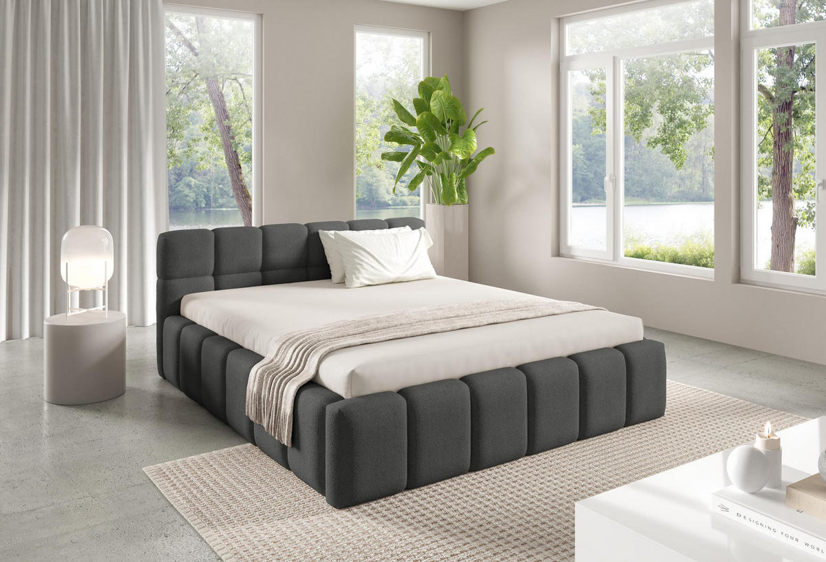POLSTERBETT NUBO Medium 180x200 cm mit Bettkasten – QUELLE 92 - Dunkelgrau, Holz (180/200cm) - Dekori_Interiors