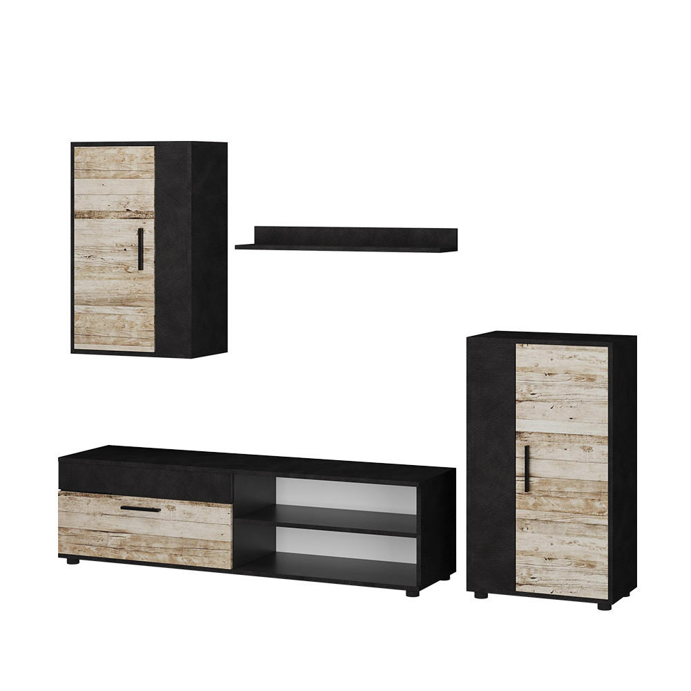 WOHNWAND Berno Beige 4er Set - Beige/Anthrazit, Holzwerkstoff (140/38.7/35.2cm) - Vicco