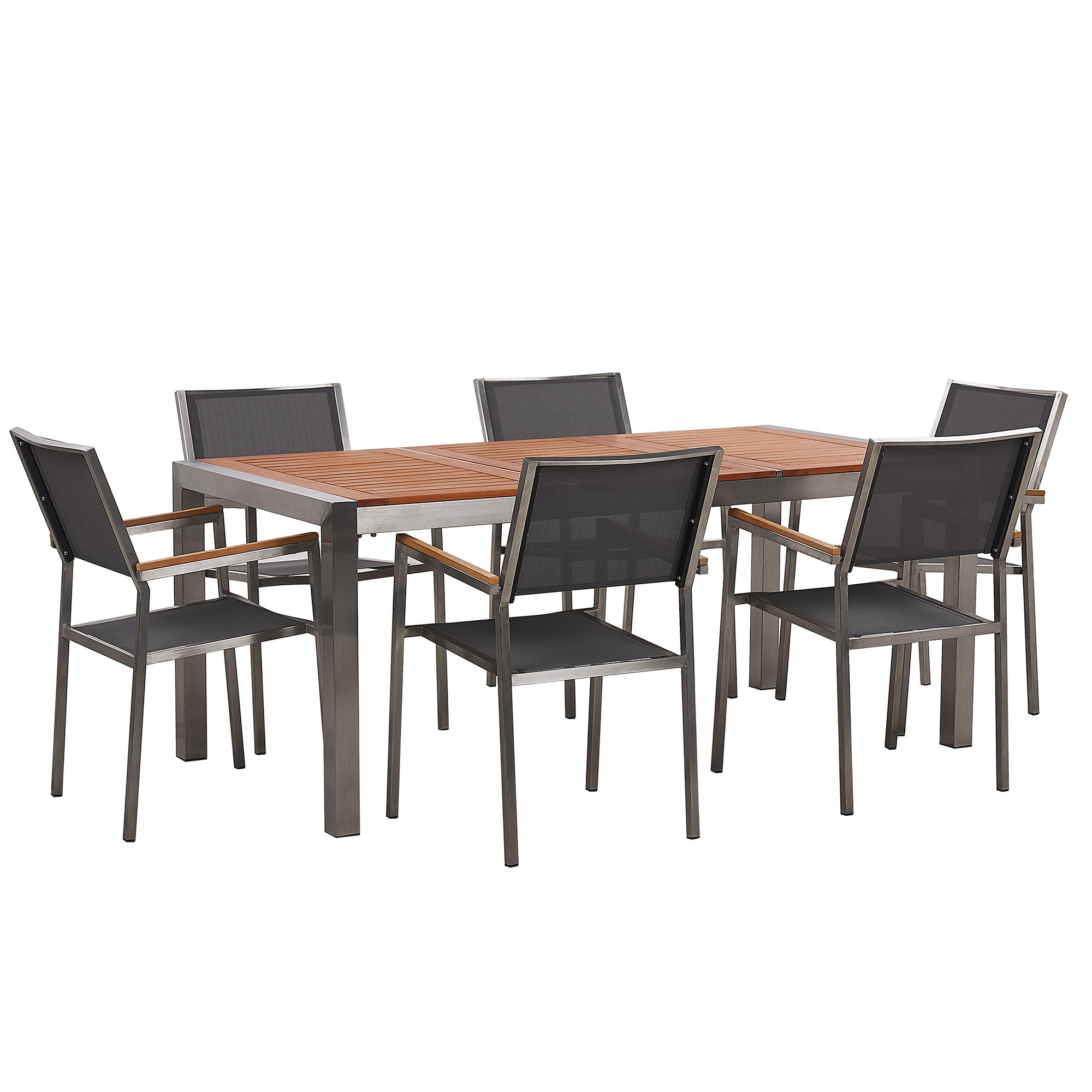 SET MOBILIER DE GRADINA cu 6 locuri lemn de eucalipt tesatura textila gri Grosseto