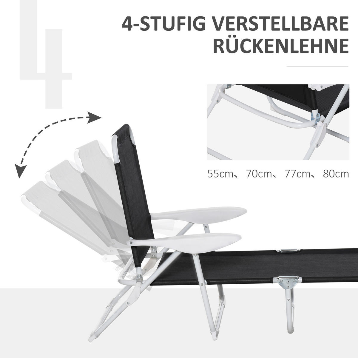 SONNENLIEGE - Schwarz, Kunststoff/Metall (66/80/160cm) - Outsunny