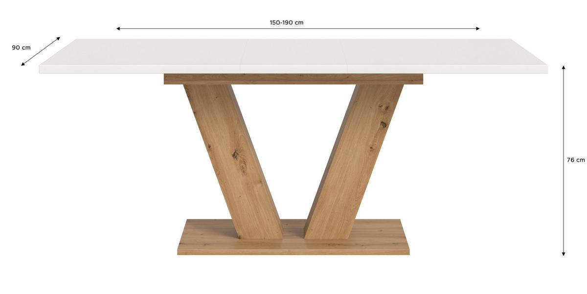 ESSTISCH Velo (B/H/T: ca. 150/76/90 cm) in Artisan Oak Nachbildung/weiß - Eiche Artisan, Holzwerkstoff (90/150/76cm)