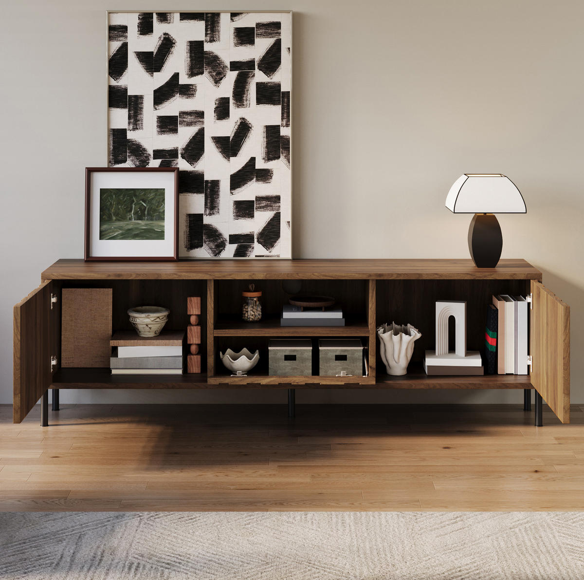 TV-LOWBOARD 160/35/46 cm mit 3 Türen und Kabeldurchlass - Naturfarben, Holzwerkstoff (160/46/35cm) - BEAOK