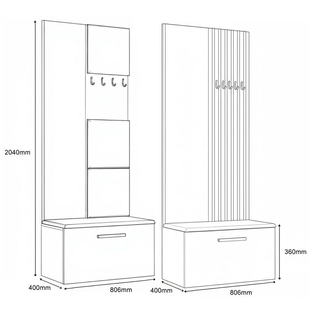 GARDEROBENSCHRANK MODULO 161,2/204/40 cm Modern Garderobe-Set Grau - Schwarz/Grau, Holzwerkstoff (161.2/204/40cm) - MASSENO