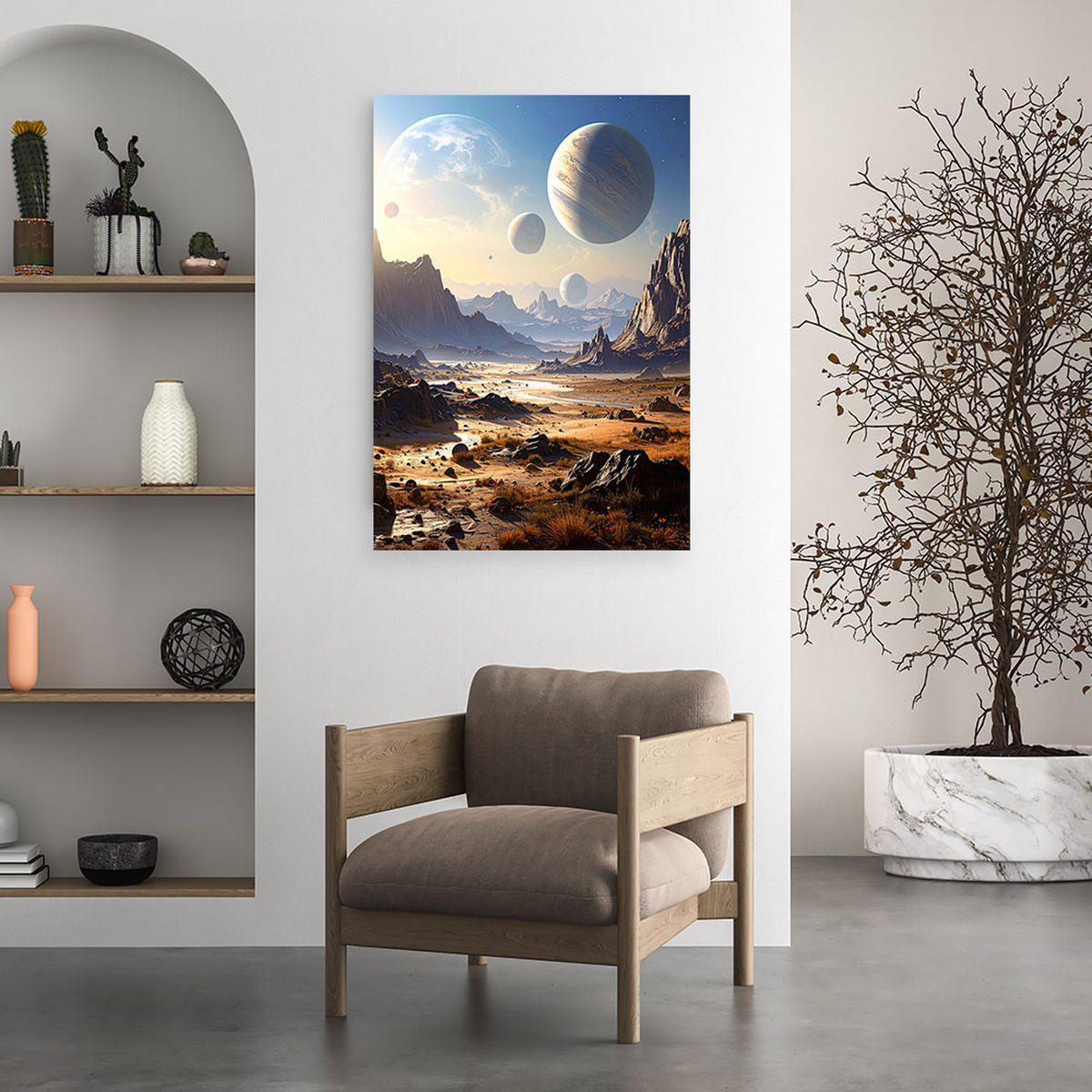 WANDBILD, Planeten Weltraum Berge Natur - Blau, Textil (30/45cm) - Feeby