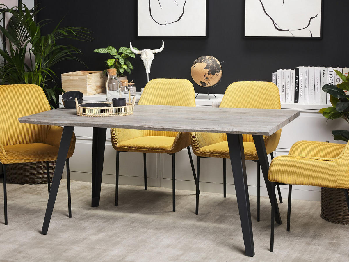 ESSTISCH 160/90/76 cm Grau, Hellbraun, Schwarz Rechteckig - Grau, Holzwerkstoff (160/90/76cm) - Beliani
