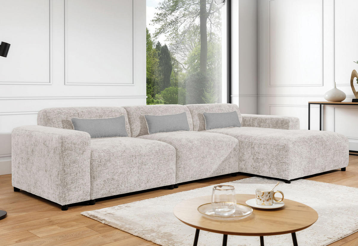 ECKSOFA L Form Jughlio Beige 331/165/75 cm Rechts mit Schlaffunktion - Beige/Schwarz, Kunststoff/Textil (331/165cm) - AX Living