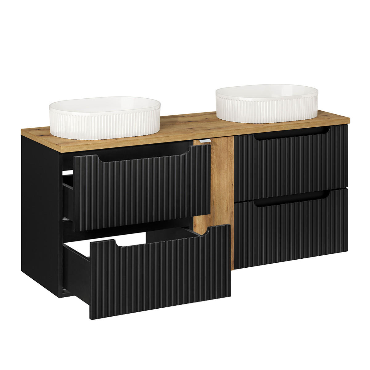 DOPPELWASCHTISCH 140.4cm Riva Schwarz und Holz - Schwarz, Holzwerkstoff (140.4/59/40cm) - Petits-meubles