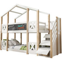ETAGENBETT aus Holz 90x200 cm in Weiß mit Treppe & Stauraum - Weiß, Holz (90/200cm) - Modfu