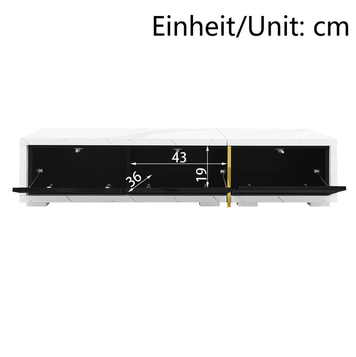 LOWBOARD 140-260 cm aus MDF und Spanplatte mit dreh- und ausziehbarer Funktion Schwarz/Weiße Marmoroptik - Schwarz, Holzwerkstoff (260/30/40cm) - Modenvie