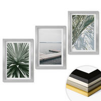 WANDBILDER 3er Set - 20x30 cm Silberner Rahmen - Palmenblätter-Holzbrücke - Silberfarben, Kunststoff (20/30cm) - ArtPrintCave