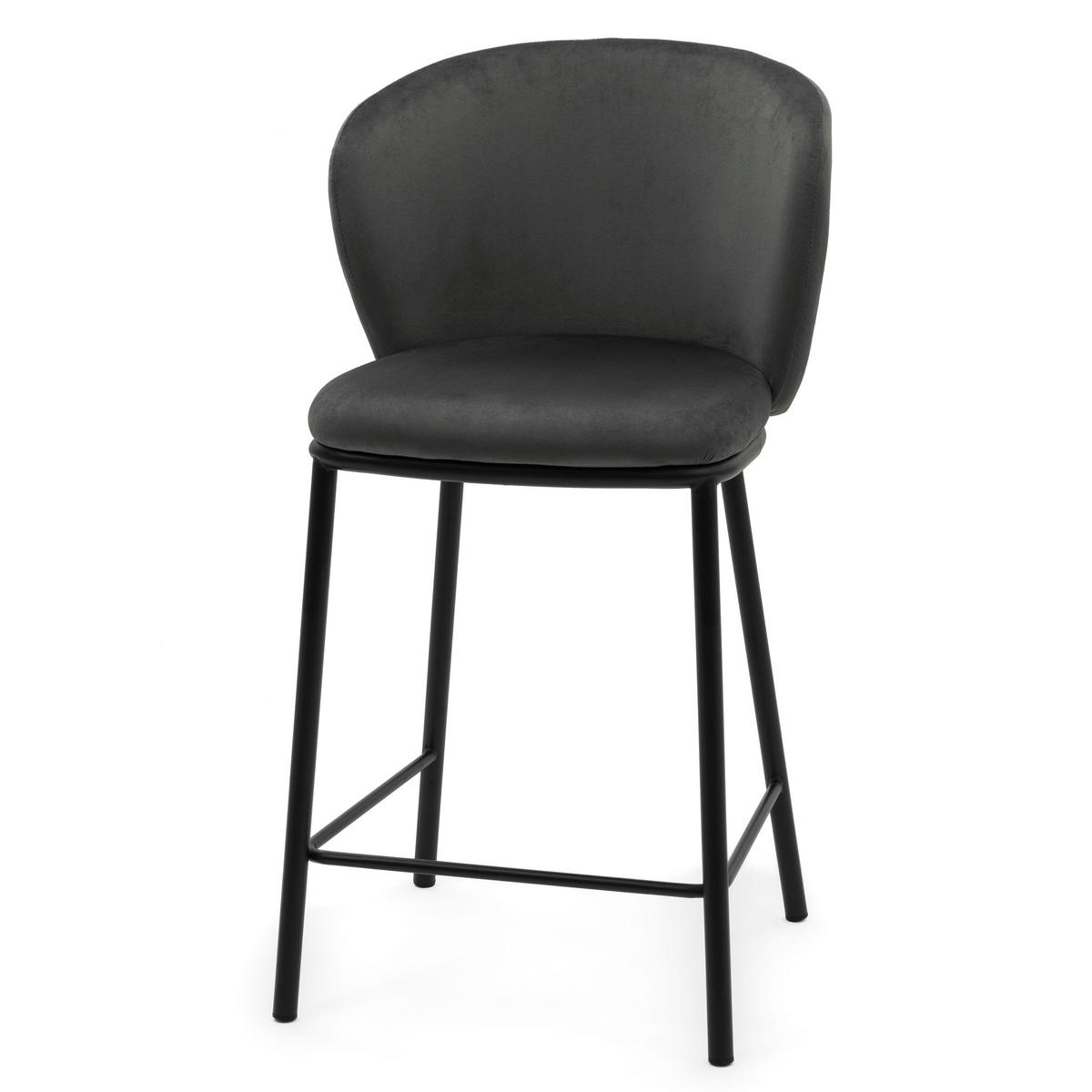 BARHOCKER BARI gepolsterter mit Steppung - grau - Samt Velour - Schwarz/Grau, Textil/Metall (55/94/57cm) - NEW HOME