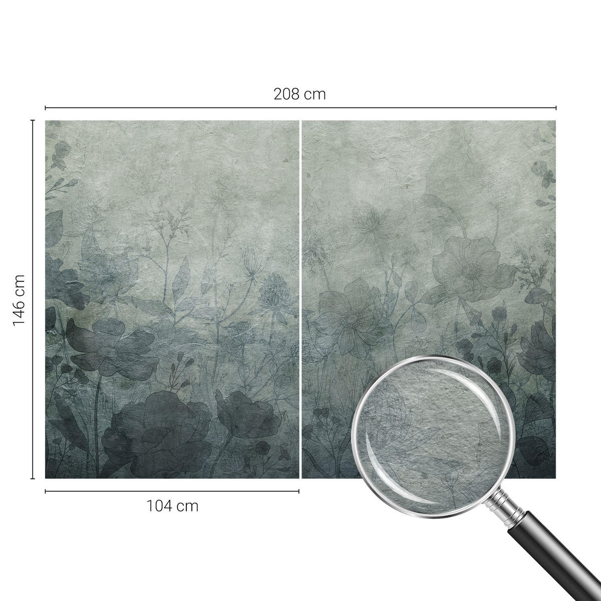 FOTOTAPETE 208x146 cm - Pflanzeneleganz - Grau, Textil (208/146cm) - Wallfluent