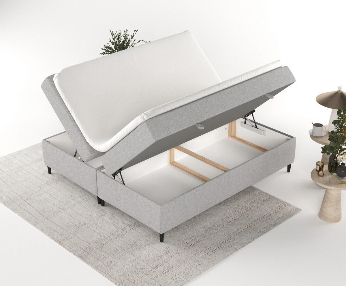 BOXBETT Theo 120/200 cm Graubeige im Megan Stoff - Schwarz/Grau, Holz/Holzwerkstoff (120/200cm) - AltaBeds