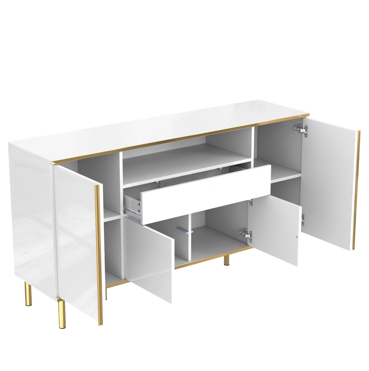SIDEBOARD 150/40/80 cm in Weiß mit 4 Türen, Schublade und LED-Beleuchtung - Weiß, Holzwerkstoff (150/80/40cm) - Flora Grace