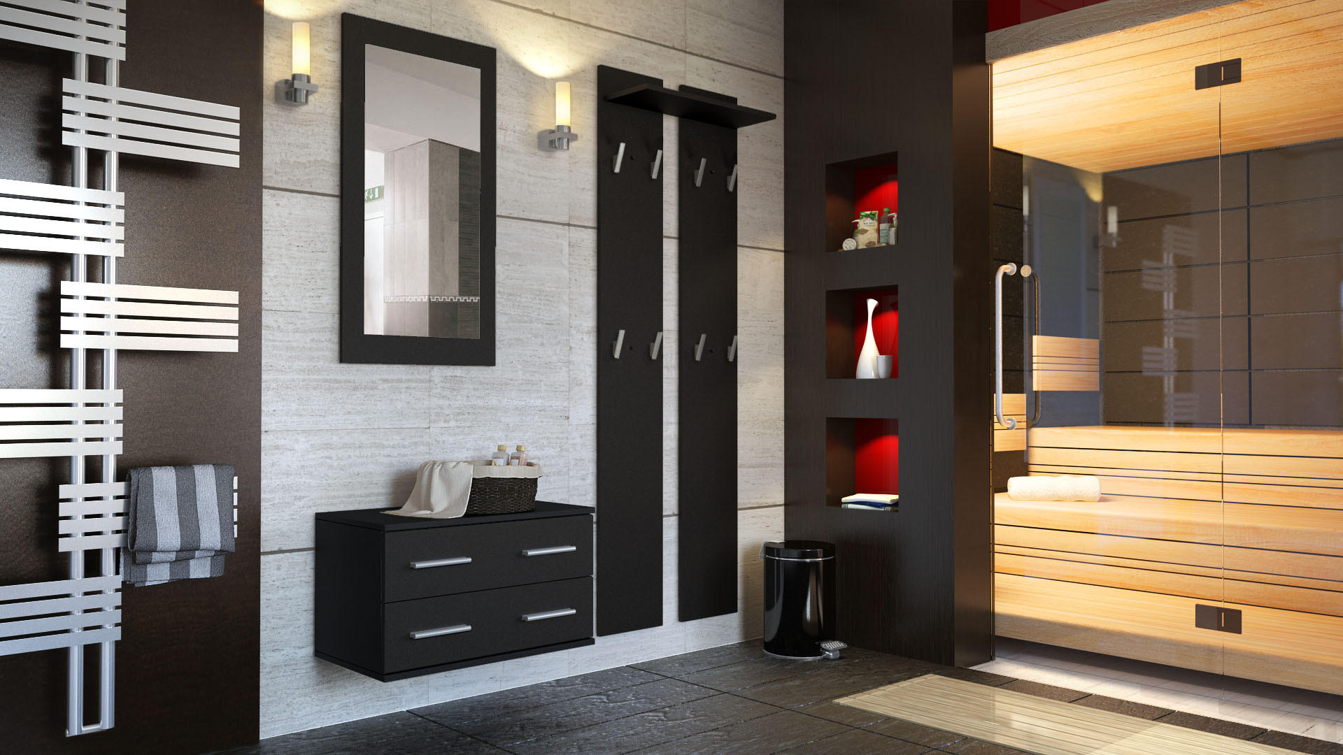 GARDEROBE Kioto Front in Schwarz matt - Schwarz, Holzwerkstoff (170/200/35cm) - Vladon