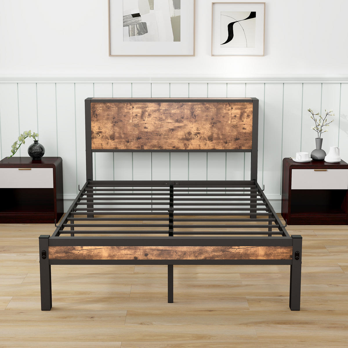 METALLBETT 120x200 cm Stauraum Kopfteil braun - Dunkelbraun, Holzwerkstoff (120/200cm) - LEBENLANG