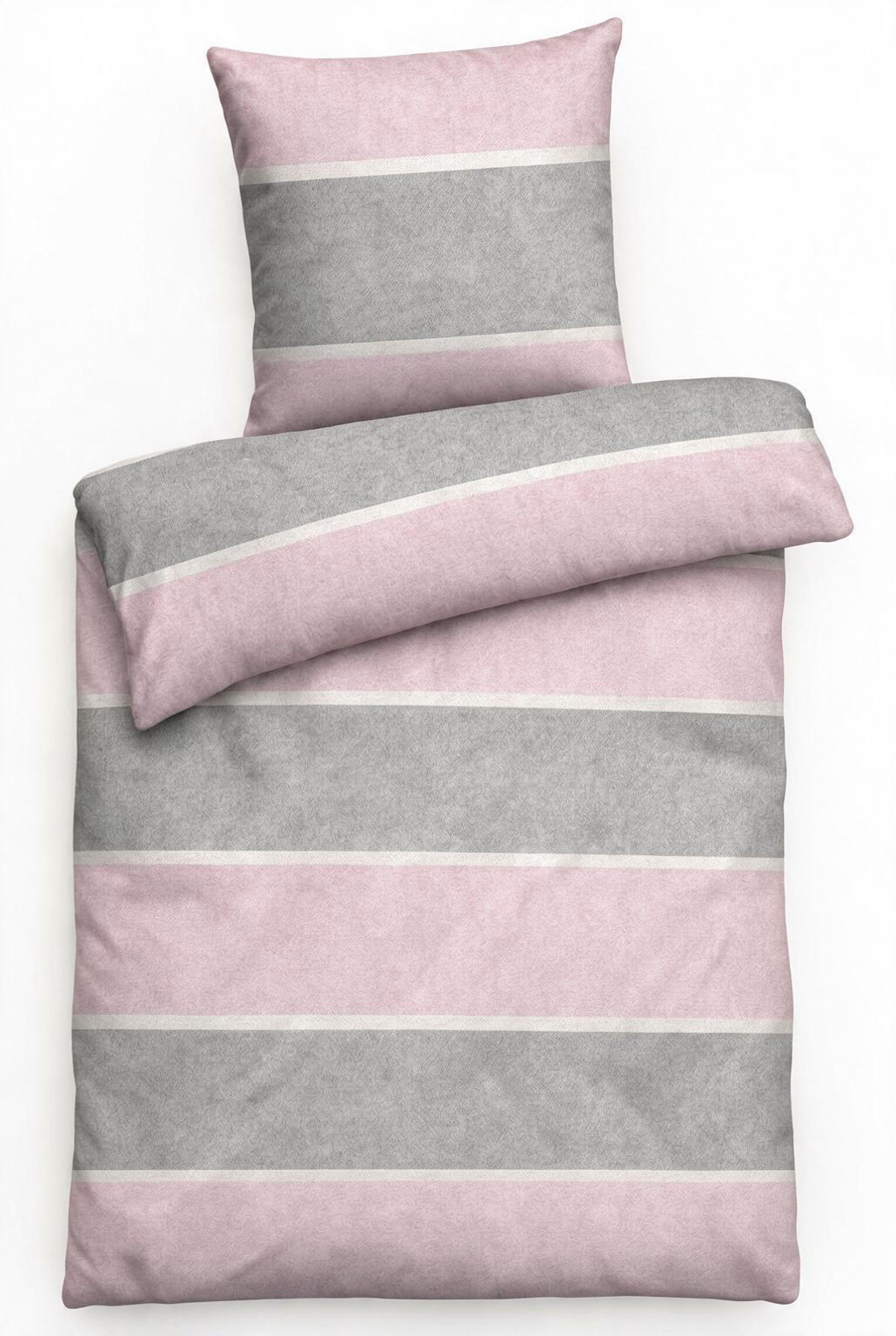BIBER-BETTWÄSCHE 155x220 - Made in Germany! Flauschig warmer Flanell Bettbezug aus 100% Baumwolle für Herbst & Winter - Rosé Grau - Rosa, Textil (155/220cm) - Carpe Sonno