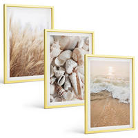 BILDER SET 3er Set - 40x60 cm Goldrahmen - Strandmotive, Muscheln, Wellen - Goldfarben, Kunststoff (40/60cm) - TULUP
