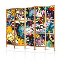 PARAVENT Japanischer 5-tlg 225x172 cm Bunter Comic-Stil - Multicolor, Holz/Textil (225/172/3cm) - Muralo