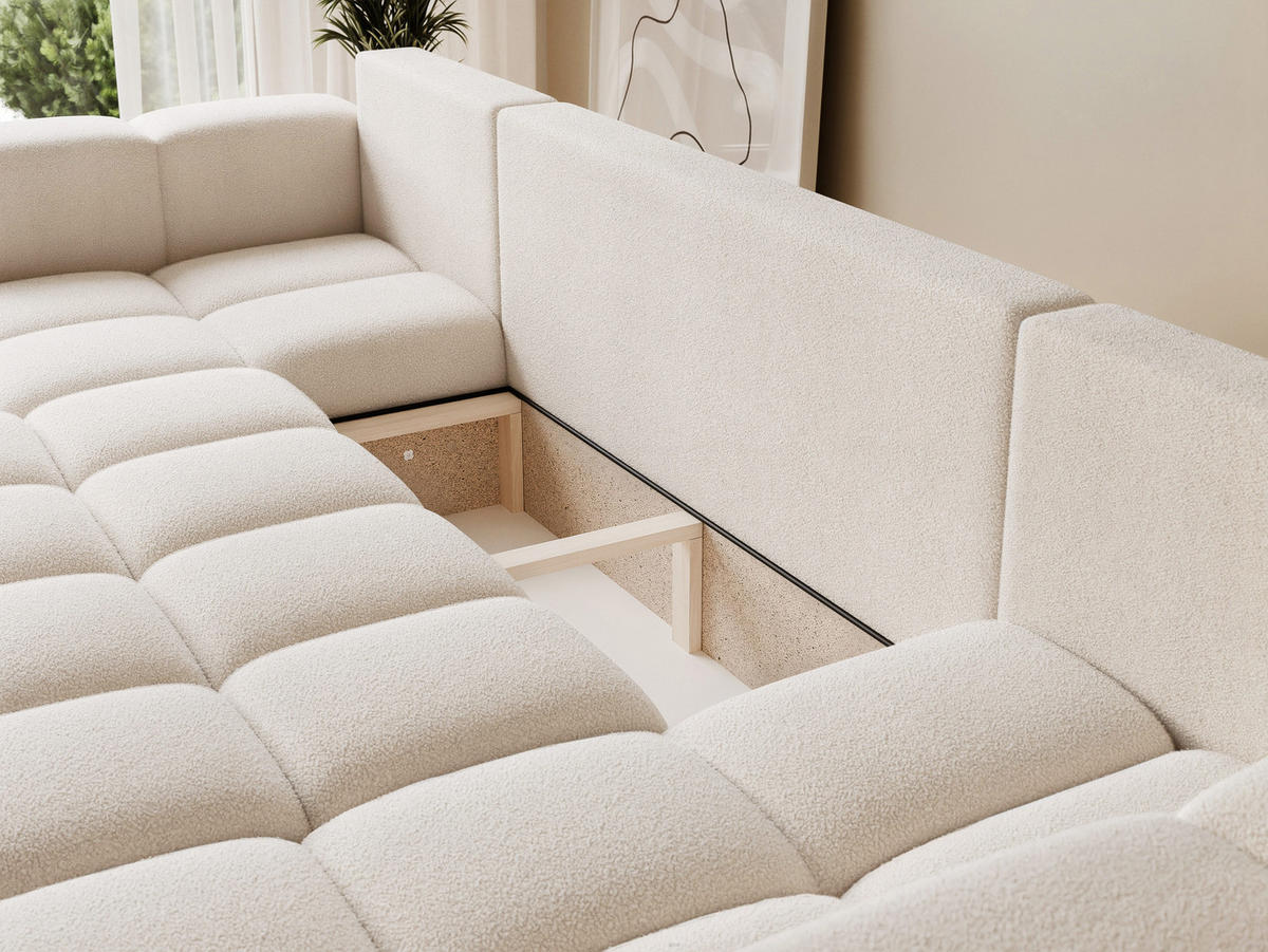 WOHNLANDSCHAFT BUENO mit Schlaffunktion und Bettkasten Creme - Creme, Holzwerkstoff/Kunststoff (318/148cm) - Idohome