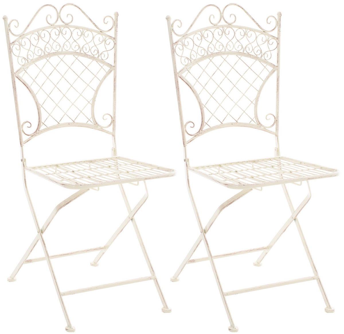GARTENKLAPPSTUHL 2er Set Metall Antik-Creme - Creme, Metall (42/94/40cm) - CLP