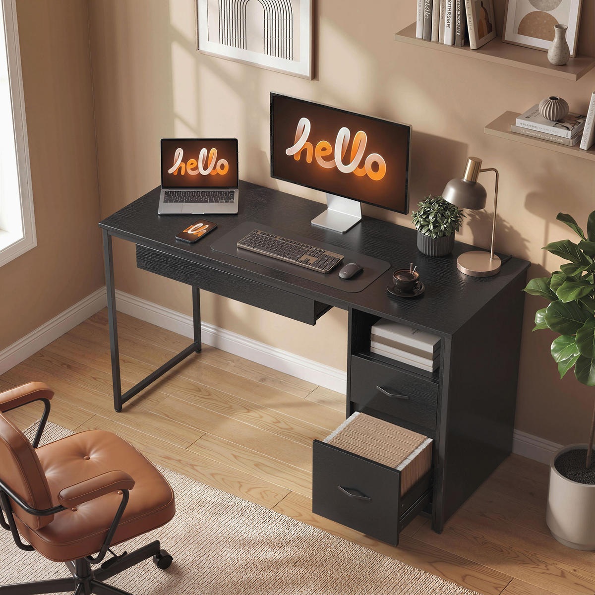 BÜROTISCH Schwarz 1 Stück - Schwarz, Holzwerkstoff (52.3/120/76cm) - GiPP