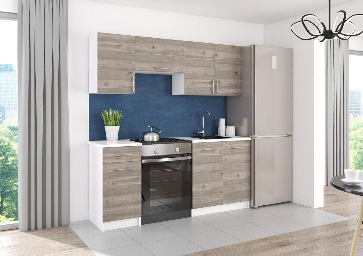 KÜCHENZEILE LECO 180 eiche nelson - Dunkelbraun, Holzwerkstoff (180/82/46cm) - roe furniture
