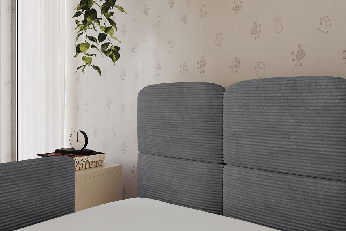 EINZELLBETT Jugendbett mit Bettkasten und Matratze H3/H4, Rechts - KIVY 80x200 Dunkelgrau - Schieferfarben, Holzwerkstoff/Textil (80/200cm) - ALTDECOR