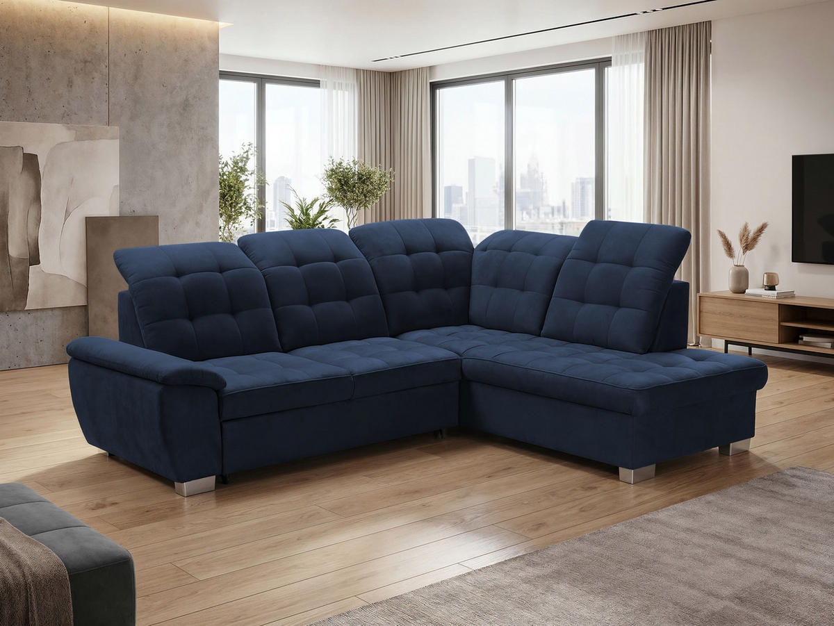 ECKSOFA LENO Rechts, mit Schlaffunktion und Bettkasten, Marineblau - Dunkelblau, Kunststoff/Textil (261/220cm) - Idohome