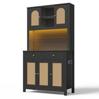 BUFFET DE-38637 100/40/180 cm LED-Beleuchtung und 5 Rattantüren Schwarz - Schwarz, Holzwerkstoff (100/180/40cm) - ComfortXL