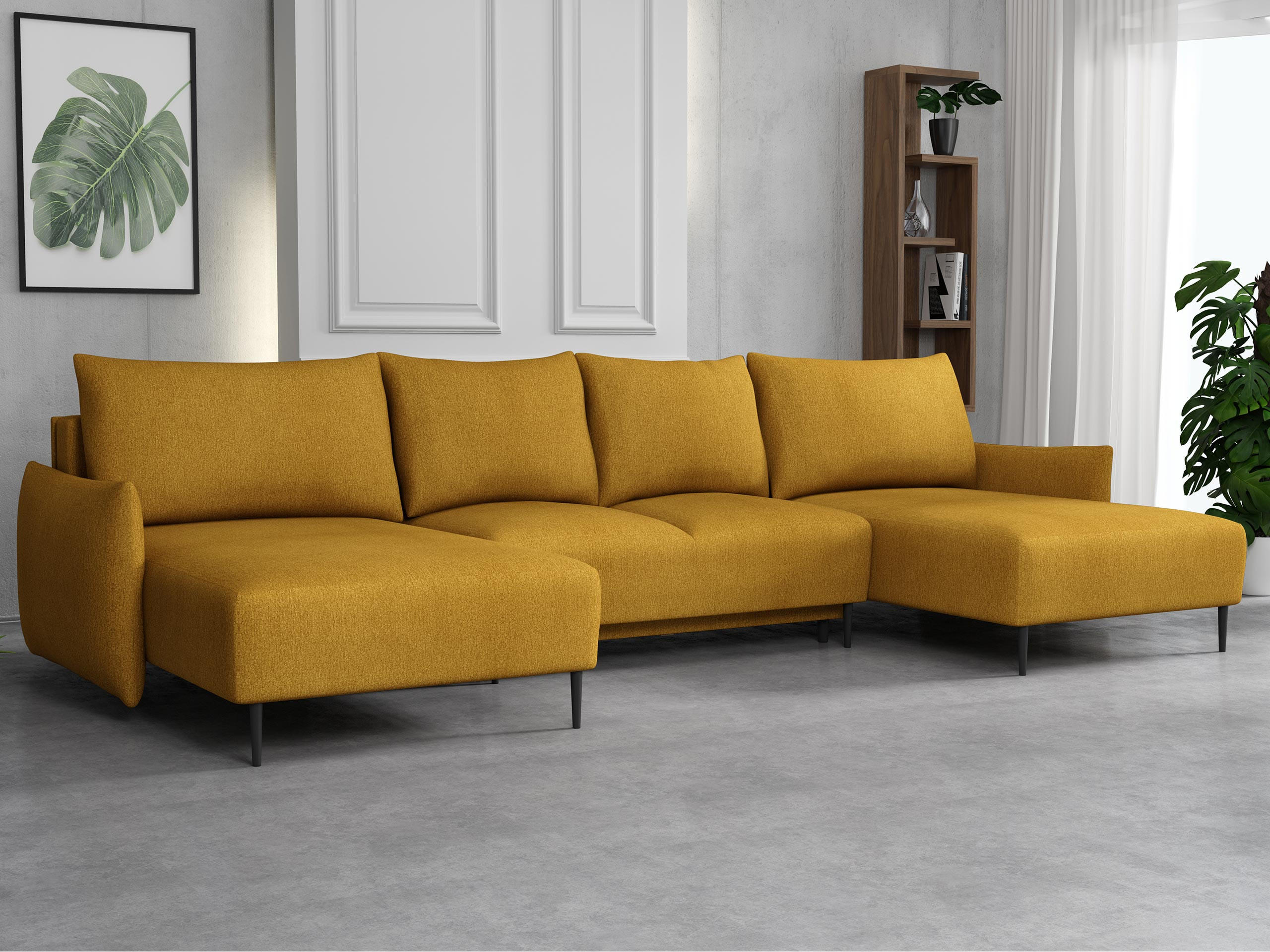WOHNLANDSCHAFT Santi U - Gelb/Schwarz, Holz/Textil (328/88/160cm) - MIRJAN24