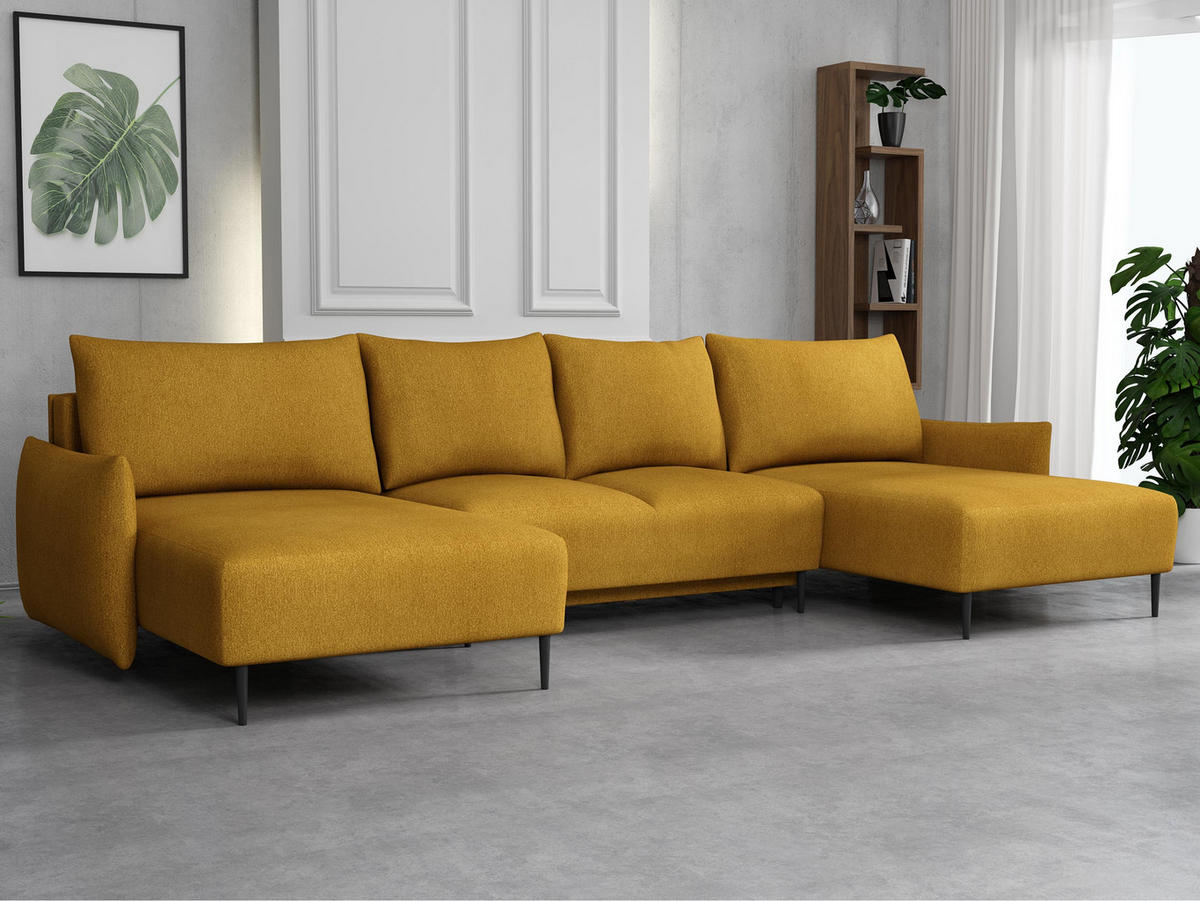 WOHNLANDSCHAFT Santi U - Gelb/Schwarz, Holz/Textil (328/88/160cm) - MIRJAN24