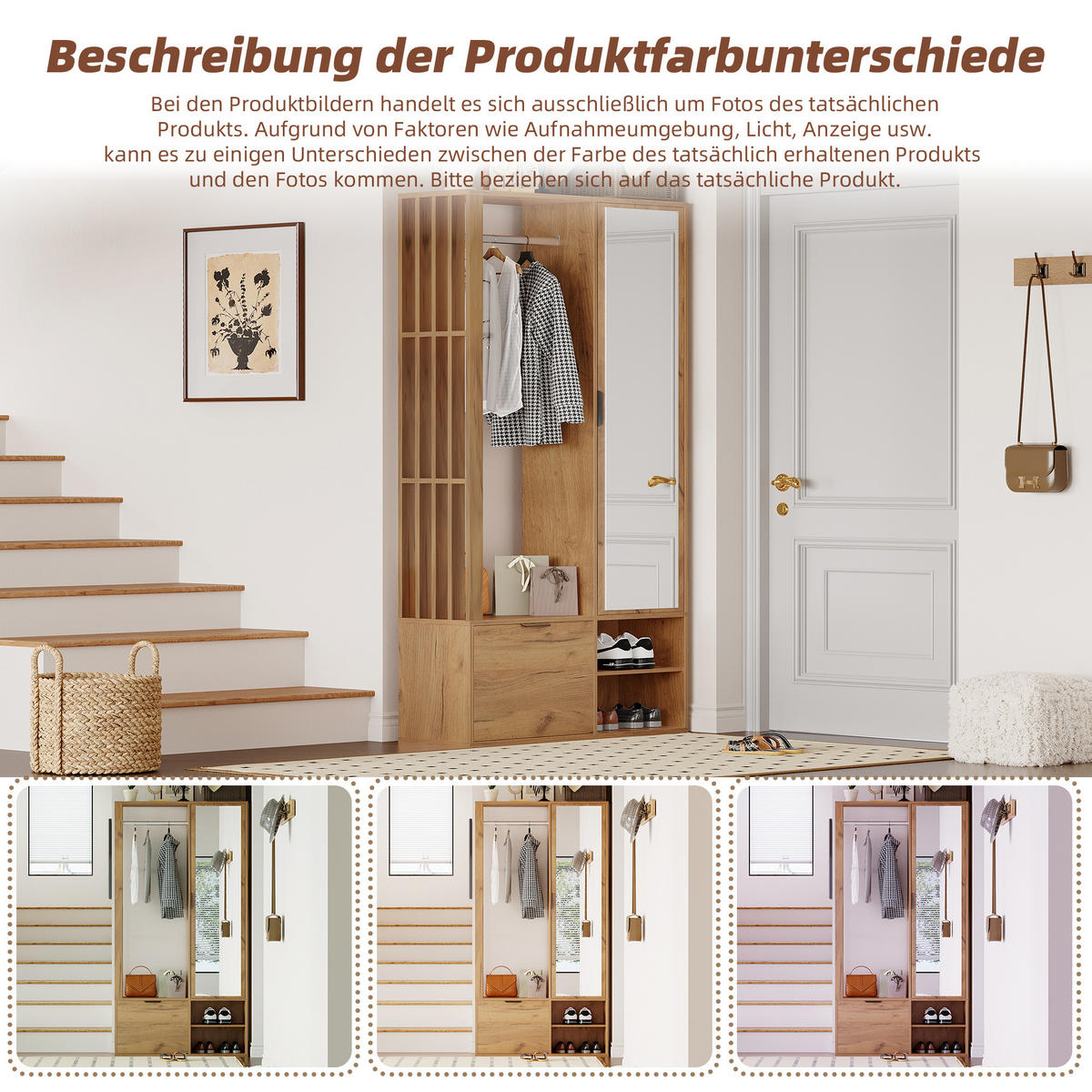 STANDGARDEROBE 100/33/190 cm mit Spiegel und Kleiderstange in Natur - Naturfarben, Holzwerkstoff (33/190/100cm) - BEAOK