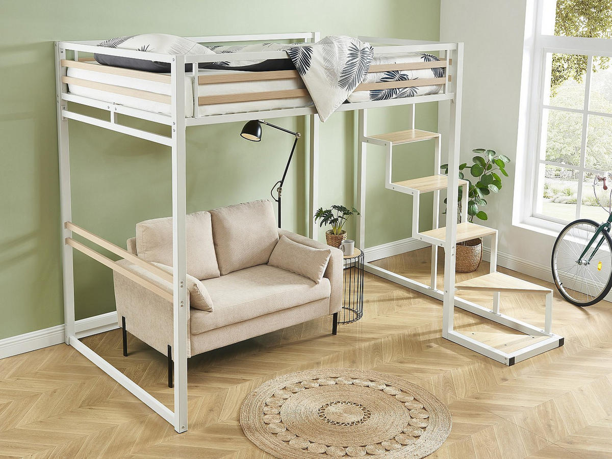 HOCHBETT - 2 Personen - metall - weiß Jogui - Weiß/Naturfarben, Metall - Vente-Unique