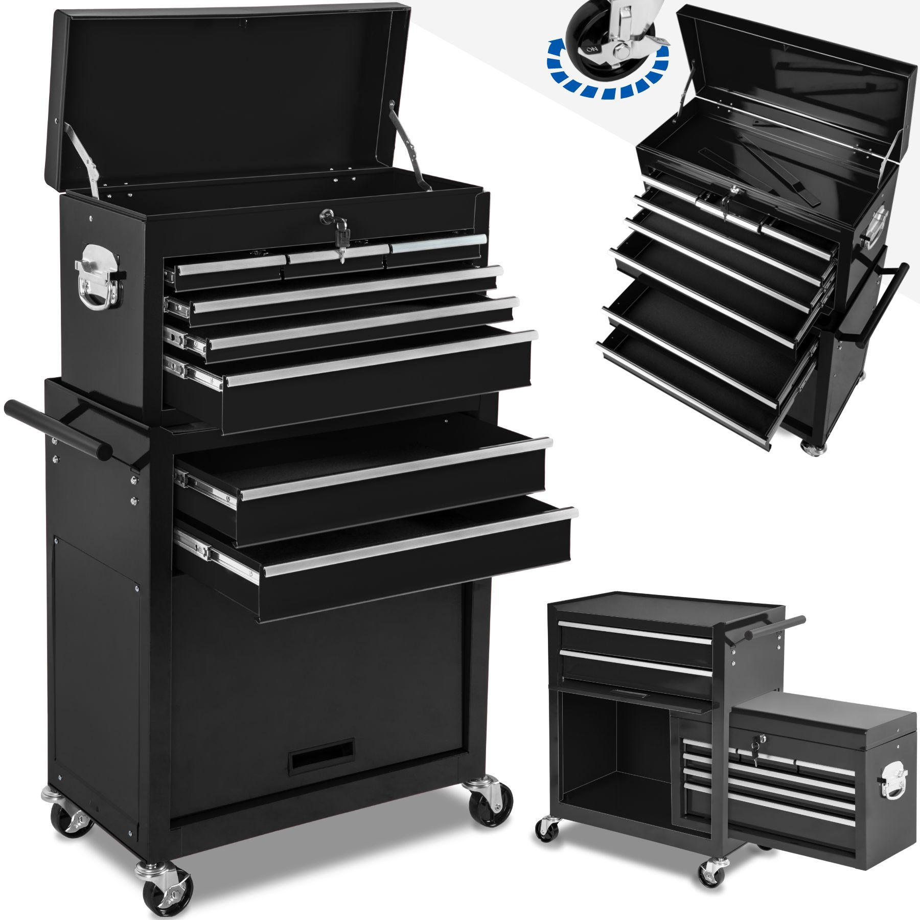 WERKZEUGWAGEN ,Rollen Ø 100 mm,schwarz - Schwarz, Metall (33/110/69cm) - tectake