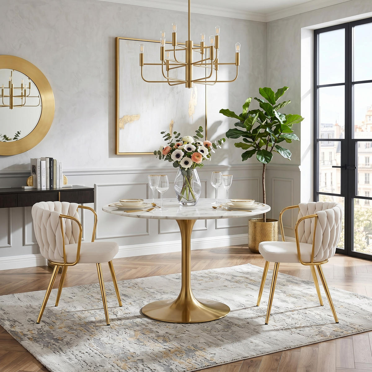 ESSZIMMERSTUHL 2ER-SET aus Samt mit goldenen Beinen, ergonomisch gepolstert - Beige, Textil (43/76/58cm) - Urban Meuble