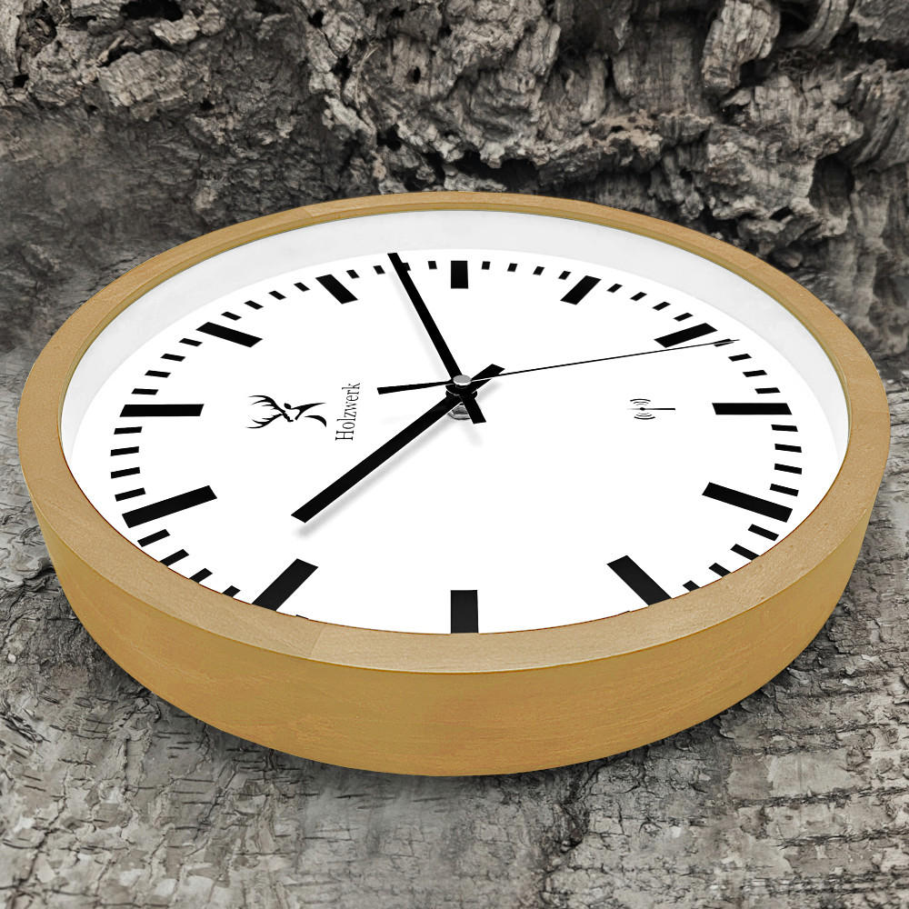 WANDUHR Holz Designer GOLDBERG (FUNK) Loft Wand Uhr, beige, weiß - Beige/Schwarz, Glas/Holz (30/30/4.2cm) - Holzwerk