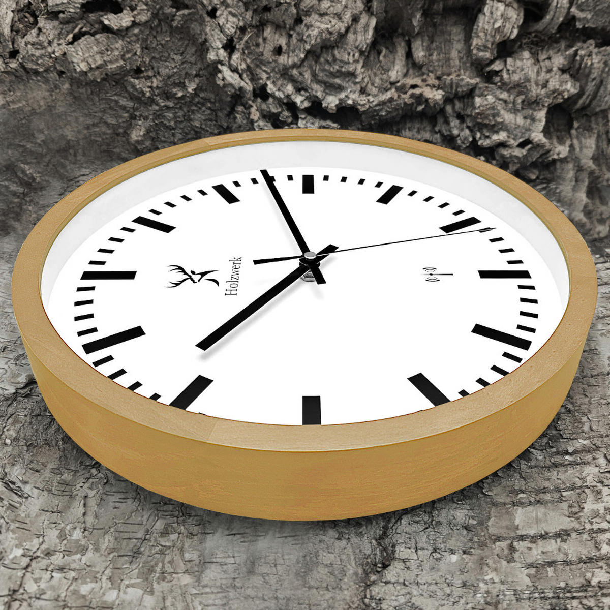 WANDUHR Holz Designer GOLDBERG (FUNK) Loft Wand Uhr, beige, weiß - Beige/Schwarz, Glas/Holz (30/30/4.2cm) - Holzwerk
